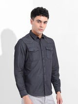 Men's Black Casual Solid Full Sleeves Shirt