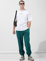 Men's Green Casual Relaxed Fit Textured Mid-Rise Jogger
