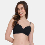Women's Black Padded Non Wired 3/4th Coverage Tshirt Bra