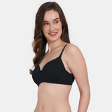 Women's Black Padded Non Wired 3/4th Coverage Tshirt Bra