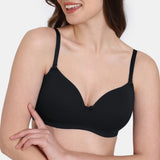 Women's Black Padded Non Wired 3/4th Coverage Tshirt Bra