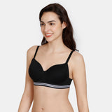 Women's Black Sporty Twist Padded Non Wired 3/4th Coverage Tshirt Bra