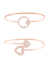Women's Rose Gold Cubic Zirconia Brass Bangle Style Kada - Pack of 2