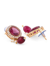 Women's Wine Color Stones and Cluster Beads Choker Necklace Earring Maangtikka with Ring Set
