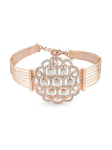 Women's Rose Gold Dazzling Cubic Zirconia Embellished Brass Kada Bracelet