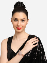 Women's Rose Gold Dazzling Cubic Zirconia Embellished Brass Kada Bracelet