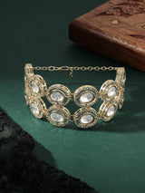 Women's Gold Tone Double Layered Austrian Diamonds and Artificial Stones Embellished Ethnic Bracelet