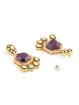 Women's Purple Stone Green Meenakari Austrian Diamonds Embellished Necklace and Earring Set
