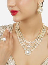 Women's Gold Tone Dazzling Stones Austrian Diamonds Layered Necklace Earring and Ring