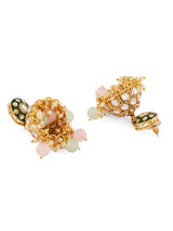 Women's Pink Green Beads Dazzling Stones Meenakari Bridal Long Necklace Earring and Maangtikka Set