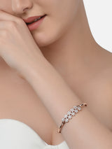 Women's Rose Gold Contemporary Cubic Zirconia Brass Kada Style Bracelet - Set of 2