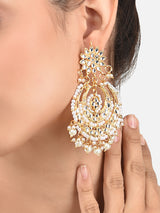 Women's Gold Tone Kundan & Pearls Embellished Statement Chandbali Earring
