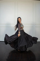 Women's Black Embroidered  Festive Wear Kurti