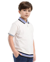 Boys White Casual Regular Fit Solid Half Sleeves Polo Tshirt