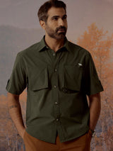 Men's Green Casual Relaxed Fit Solid Half Sleeves Shirt