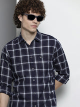Men's Slim Fit Checkered Full Sleeves Spread Collar Casual Shirt
