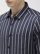 Men's Slim Fit Multi Striped Full Sleeves Cutaway Collar Casual Shirt