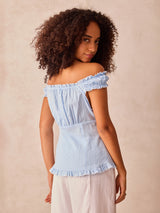 Women's Blue Off Shoulder Front Buttoned Top