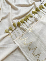 Women's White Cotton Viscose Saree