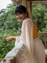 Women's White Cotton Viscose Saree