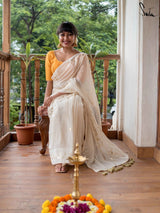 Women's White Cotton Viscose Saree