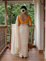 Women's White Cotton Viscose Saree