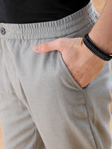 Men's Relaxed Cropped Solid Mid Rise Stretchable Trousers