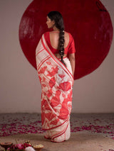Women's White Mul Cotton Saree