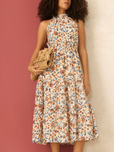 Women's Multicolor Halter Neck Gathered Dress