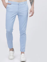 Men's Blue Slim Fit Solid Mid Rise Chinos
