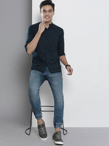 Men's Slim Fit Solid Mid Rise Stretchable Denim Joggers