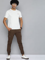 Men's Slim Fit Solid Mid Rise Stretchable Cuffed Cargos