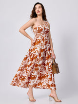 Women's Rust One Shoulder Maxi Dress