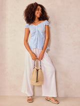 Women's Blue Off Shoulder Front Buttoned Top