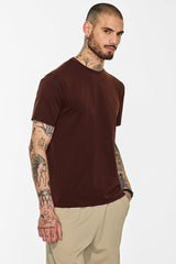Men's Brown Casual Slim Fit Solid Half Sleeves Tshirt