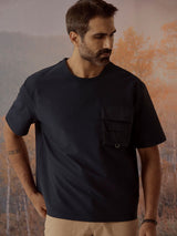 Men's Blue Casual Relaxed Fit Solid Half Sleeves Tshirt