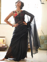Women's Black Mul Cotton Saree