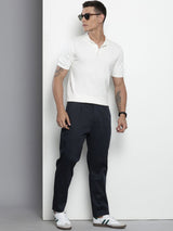 Men's Blue Casual Straight Fit Solid Trousers