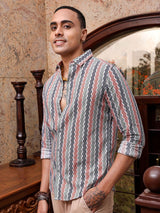 Men's Slim Fit Geometric Printed Full Sleeves Cutaway Collar Resort Wear Shirt