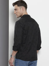 Men's Black Casual Regular Fit Textured Full Sleeves Shirt