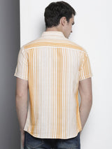 Men's Slim Fit Striped Half Sleeves Cutaway Collar Casual Shirt