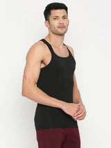 Men's Black Solid Round Neck Vest