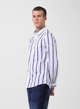 Men's White Casual Regular Fit Polo Collar Full Sleeves Shirt