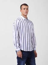 Men's White Casual Regular Fit Polo Collar Full Sleeves Shirt