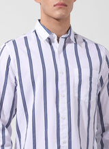 Men's White Casual Regular Fit Polo Collar Full Sleeves Shirt