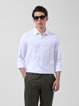 Men's White Casual Slim Fit Round Neck Full Sleeves Shirt