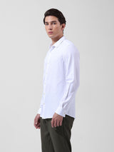 Men's White Casual Slim Fit Round Neck Full Sleeves Shirt