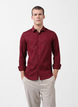 Men's Maroon Casual Slim Fit Round Neck Full Sleeves Shirt