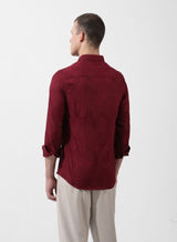Men's Maroon Casual Slim Fit Round Neck Full Sleeves Shirt