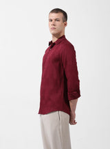 Men's Maroon Casual Slim Fit Round Neck Full Sleeves Shirt